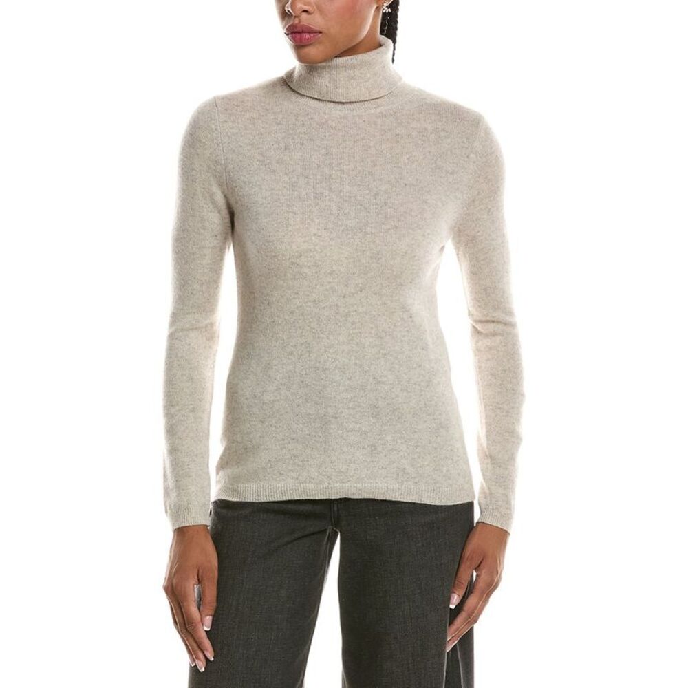 Forte Cashmere Womens Basic Turtleneck 100% Cashmere Pullover, Grey